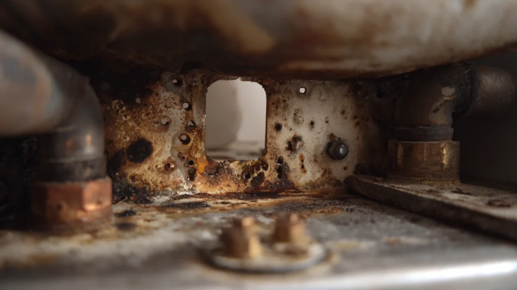 Bojler iznutra, koji u sebi ima kamenac