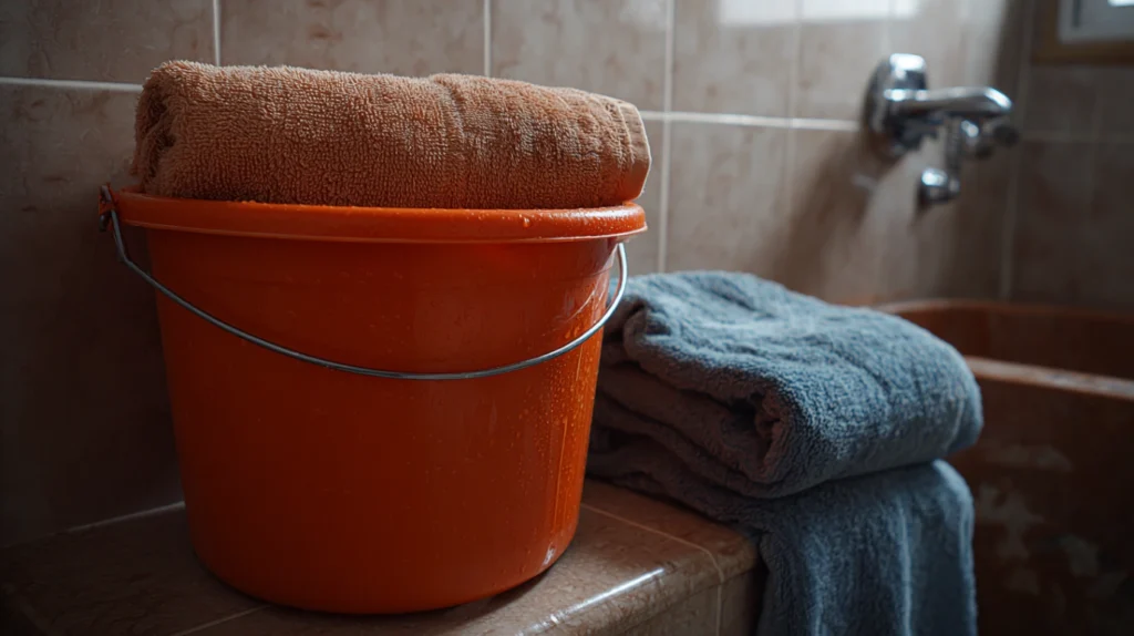 lavor i peskiri u kupatilu u koji ce da se skladisti voda prilikom praznjenja bojlera