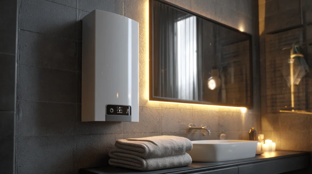 Bojler u modernom kupailu pored ogledala