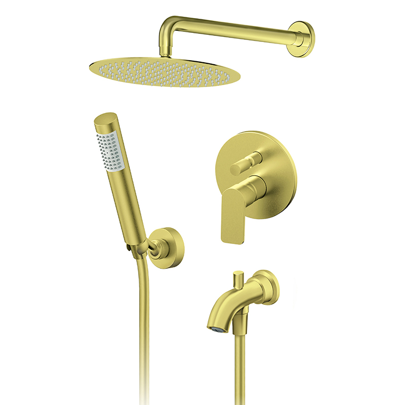 ROSAN S2 Gold uzidna slavina sa izlivom, zidnim tušem i ručicom (231701G) luksuzni ugradni tuš set zlatna završnica