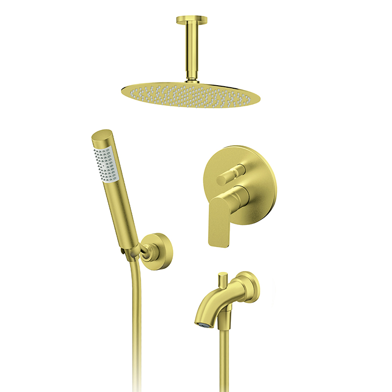 ROSAN S2 Gold ugradni tuš sistem sa plafonskom tuš ružom, ručnim tušem i izlivom u zlatnoj boji