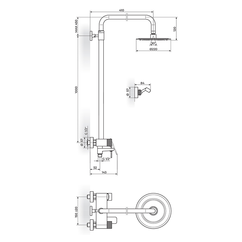 ROSAN S2 Gold usponski tuš sa izlivom (237351G) - Slika 2