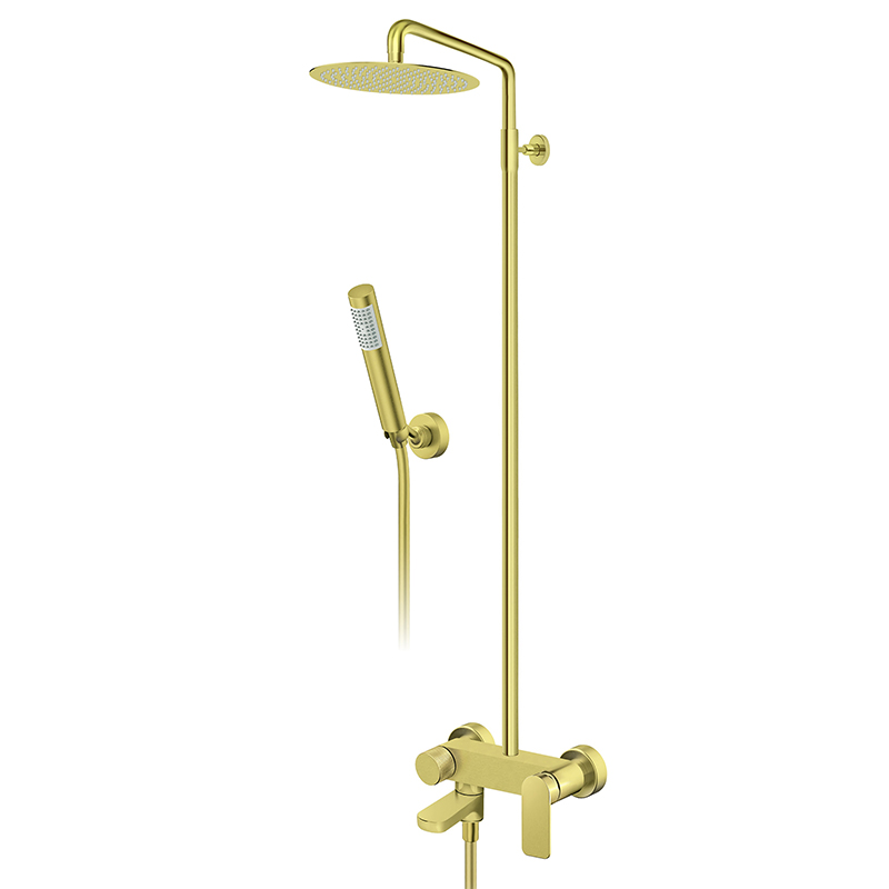ROSAN S2 Gold usponski tuš sa izlivom (237351G) zlatni tuš sistem sa baterijom, velikom tuš ružom i ručnim