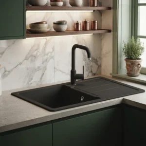 Metalac XATOS MEGA granitna sudopera usadna crna 860×500 mm – Ø90 (377924)