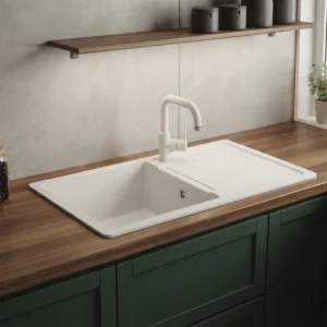 Metalac XATOS MEGA granitna sudopera usadna bela 860×500 mm – Ø90 (377925)