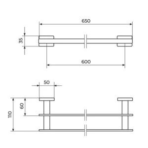Rosan Quadro JQ902 dupli držač za peškir tehnički crtež
