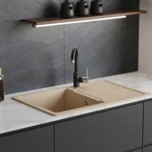 Metalac XATOS MEGA granitna sudopera usadna šampanj 860×500 mm – Ø90 (377928)