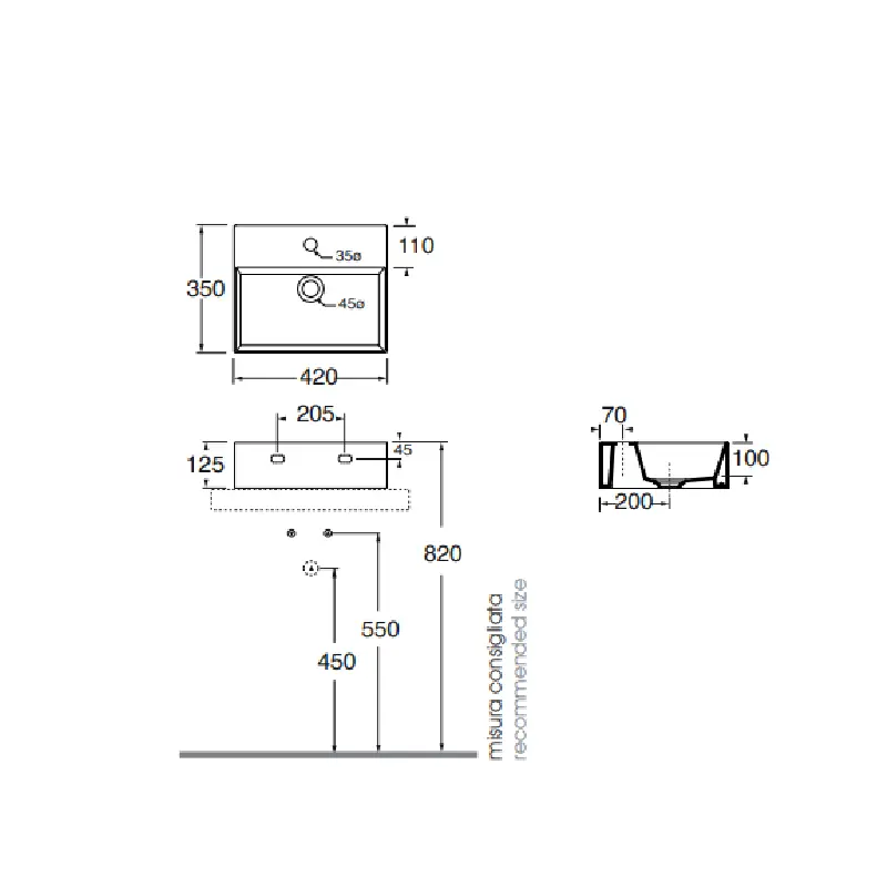 Azzurra ELEGANCE SQUARED lavabo 42x35 moderan tanki