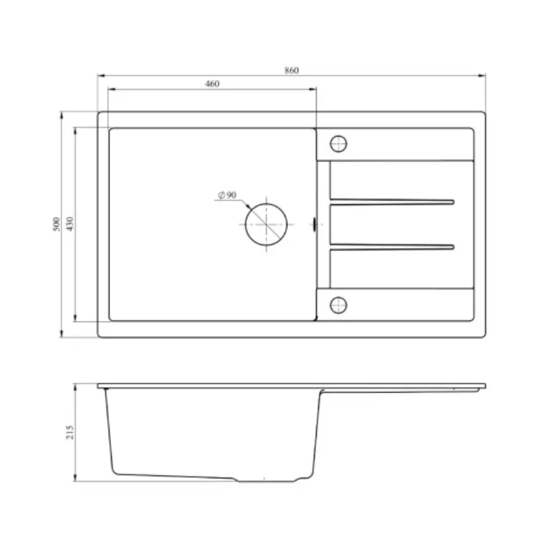 Metalac XATOS MEGA granitna sudopera 860x500 mm