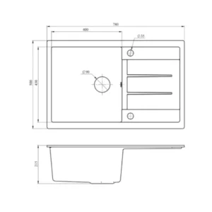 Metalac XATOS PLUS granitna sudopera Metalac XATOS PLUS granitna sudopera 780x500 mm