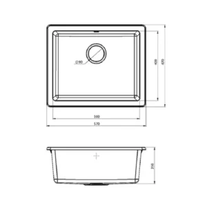 Metalac QUADRO U 50 podgradna granitna sudopera 570x470 mm