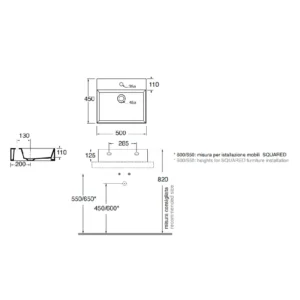 Azzurra ELEGANCE SQUARED lavabo 50x45