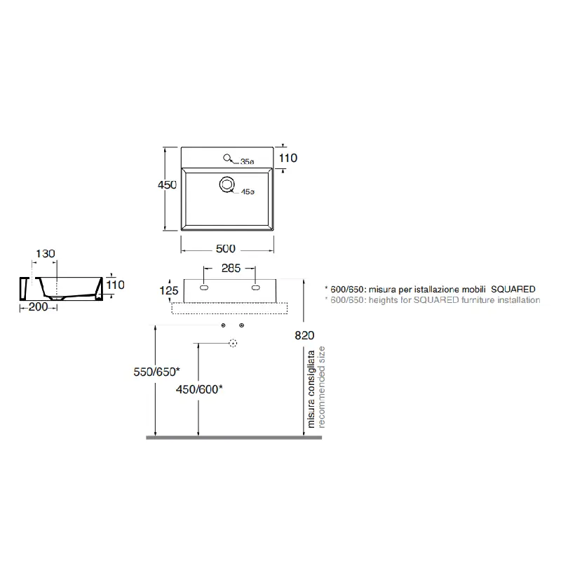 Azzurra ELEGANCE SQUARED lavabo 50x45 cm beli (ELLP050450QMBI) - Slika 2