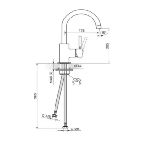 Rosan Gee.O JG38101 slavina za sudoperu tehnički crtež