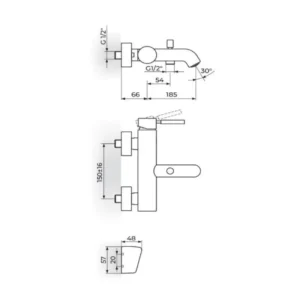 Rosan Gee.O JG33101 uzidna slavina za tuš kadu tehnički crtež
