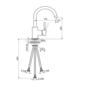 Rosan Gee.O JG38103 slavina za sudoperu tehnički crtež