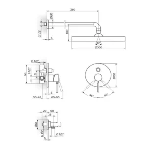 Rosan Gee.O JG31601 uzidna slavina za tuš kadu tehnički crtež