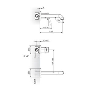 Rosan Gee.O JG31401 uzidna slavina za lavabo tehnicki crtez
