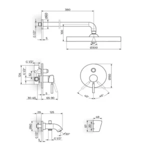 Rosan Gee.O JG31701 uzidna slavina za tuš kadu tehnički crtež