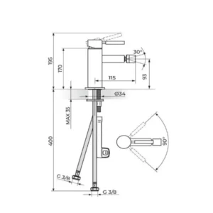 Rosan Gee.O JG39101 slavina za bide tehnički crtež