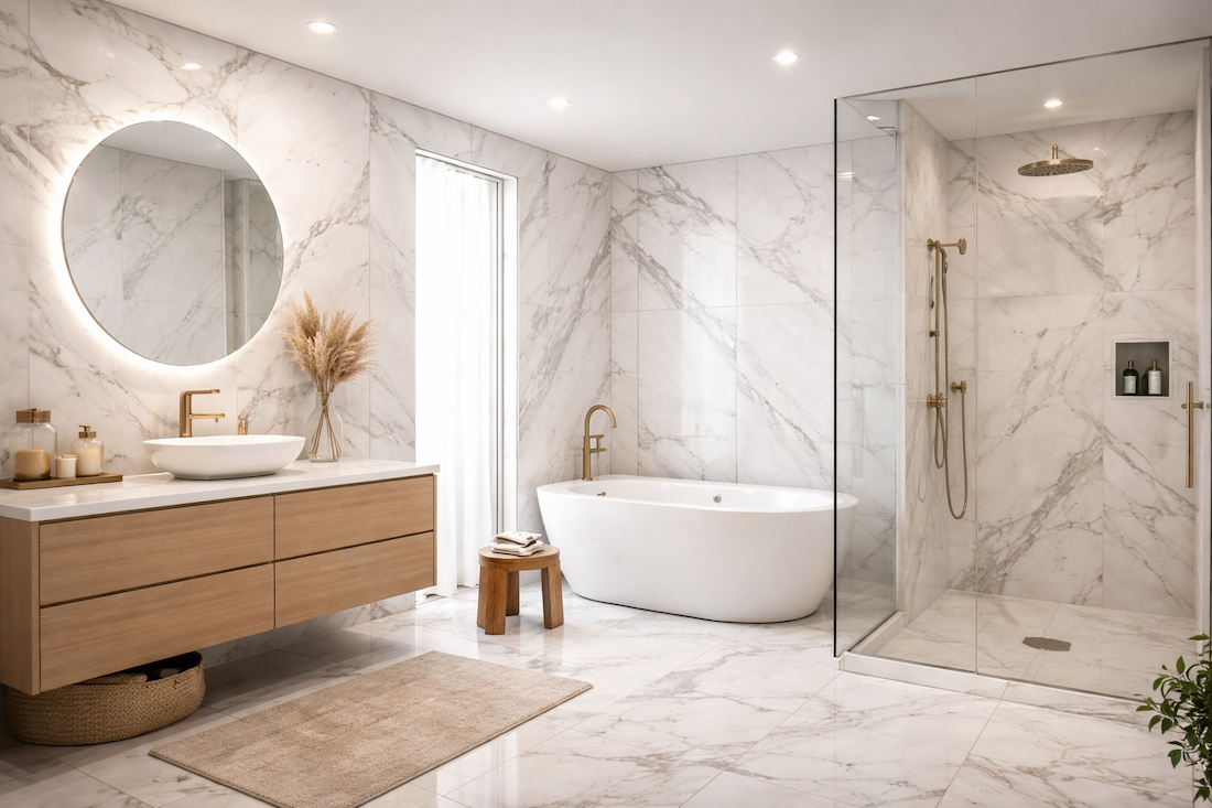 Zamena pločica u kupatilu u imitaciji mermera