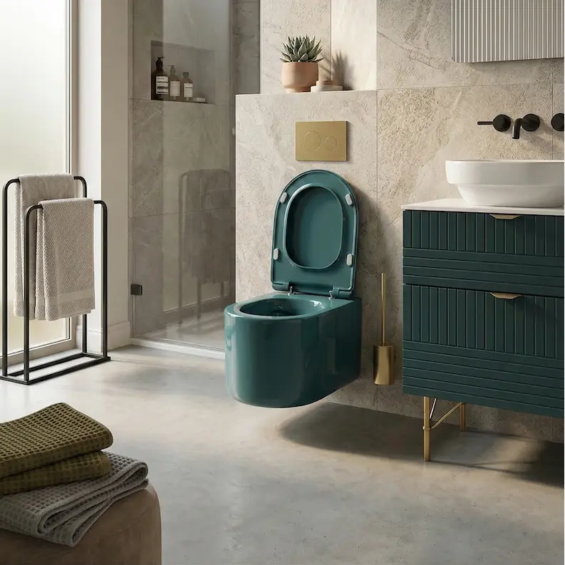 AXA Delano konzolna WC šolja petrolej zelena moderno kupatilo zlatna tipka