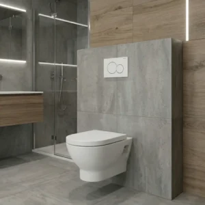 Geberit ugradni vodokotlić sa Delta01 tipkom i Roca Tipo konzolna WC šolja u modernom kupatilu