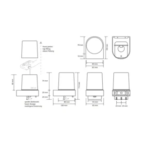 Tehnički crtež dozatora za sapun Bemeta Dark dimenzije
