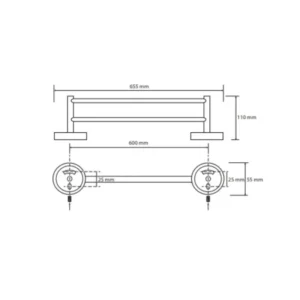 Bemeta Dark dupli držač peškira 60 cm izrađen od mesinga sa crnom mat završnom obradom