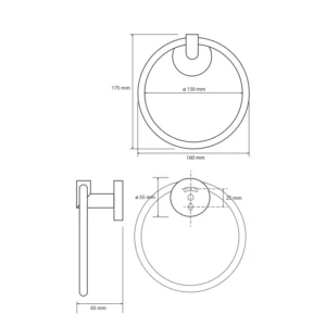 Tehnički crtež držača peškira Bemeta Dark kružni dimenzije