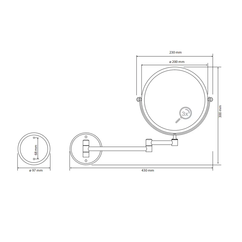 BEMETA ogledalo dimenzije 230x300x430 mm
