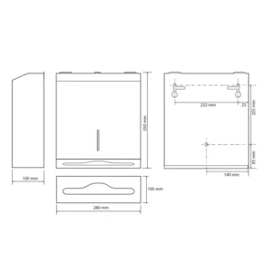 Tehnički crtež držača ubrusa BEMETA držač ubrusa dimenzije 270x380x100 mm