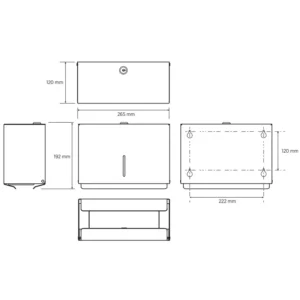 Tehnički crtež držača BEMETA držač ubrusa dimenzije 265x192x120 mm