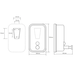 Tehnički crtež dozatora BEMETA dozator dimenzije 100x150x105 mm