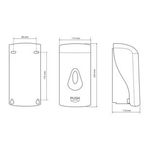 Tehnički crtež dozatora BEMETA dozator dimenzije 115x245x110 mm