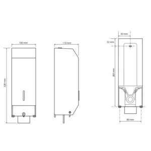 Tehnički crtež dozatora BEMETA dozator dimenzije 100x320x110 mm