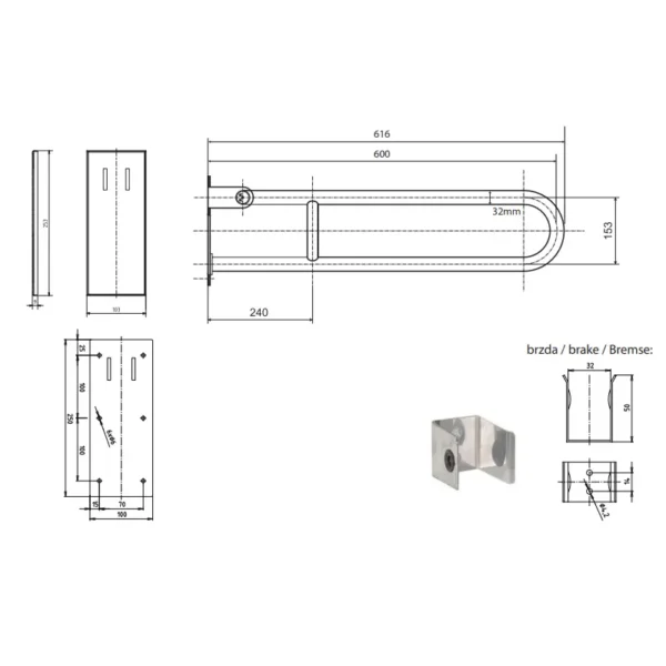 BEMETA Help sklopni rukohvat U 60 cm 301607270