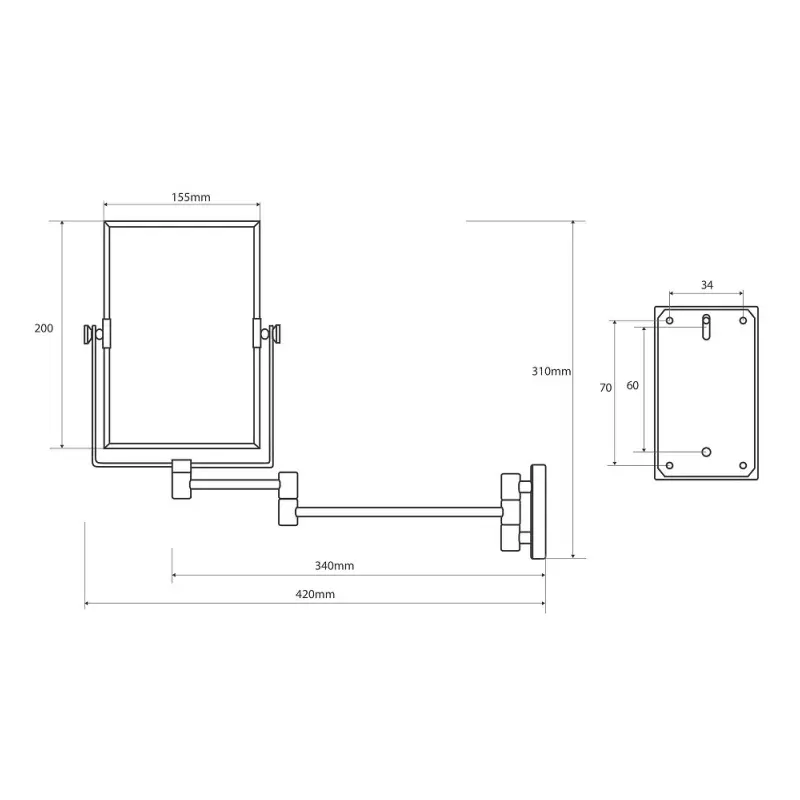 BEMETA kozmetičko ogledalo tehnički prikaz