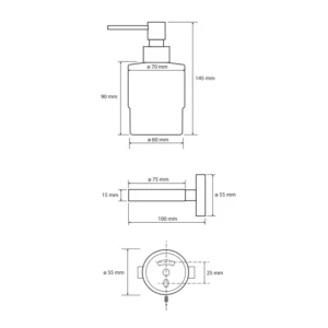 Tehnički crtež dozatora za sapun Amber BEMETA Amber dozator za sapun tehnički crtež dimenzije