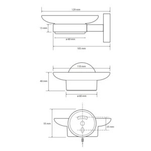 BEMETA Amber držač sapuna tehnički crtež dimenzije