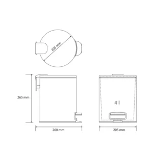 Tehnički crtež kante za otpatke 5 l BEMETA Amber kanta za otpatke 5 l tehnički crtež dimenzije