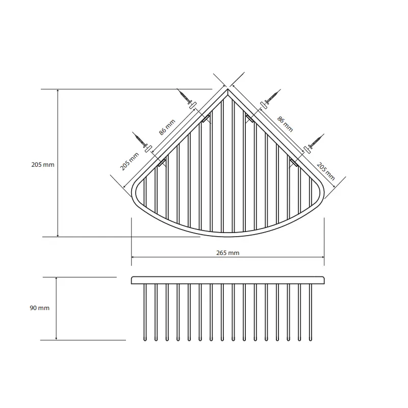 BEMETA Amber polica za tuš tehnički crtež dimenzije