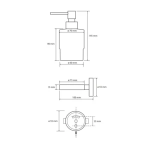 BEMETA Brilo dozator za sapun tehnički crtež dimenzije