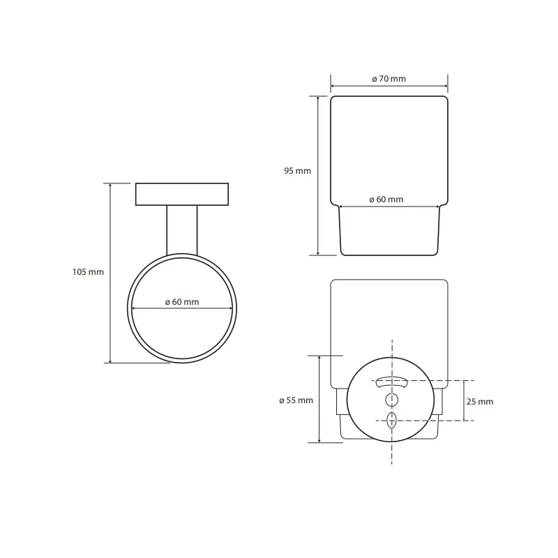 BEMETA Brilo držač čaše tehnički crtež dimenzije
