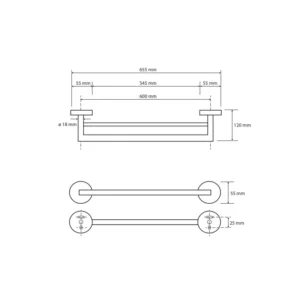 BEMETA Brilo držač peškira dupli tehnički crtež dimenzije