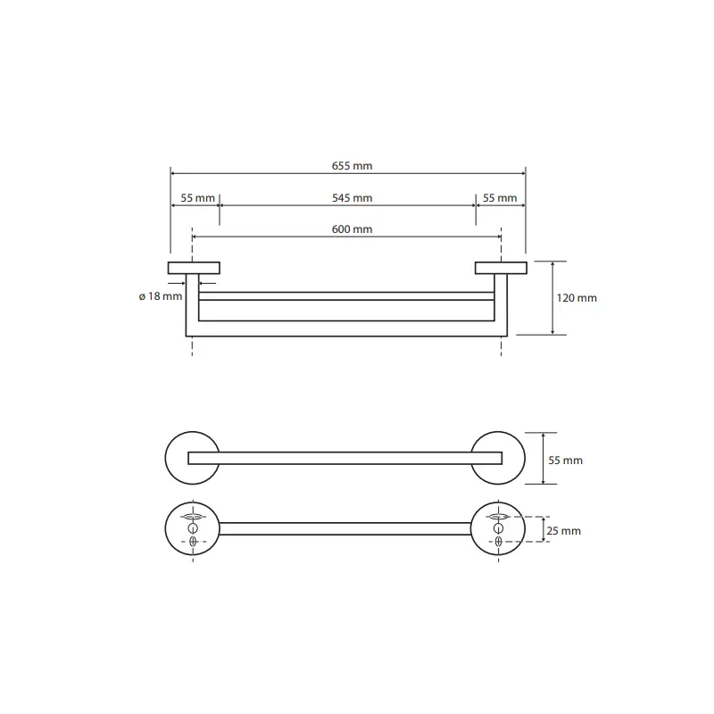 BEMETA Brilo držač peškira dupli tehnički crtež dimenzije