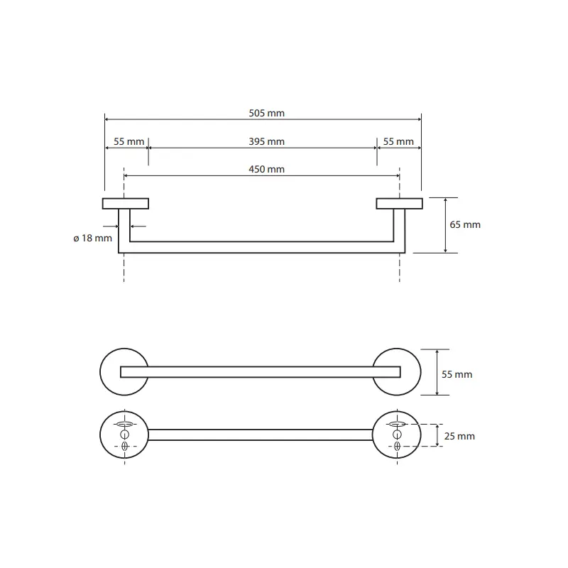 BEMETA Brilo držač peškira 45 cm tehnički crtež dimenzije