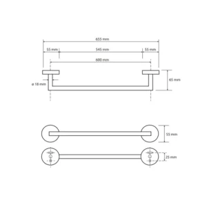 BEMETA Brilo držač peškira 60 cm tehnički crtež dimenzije