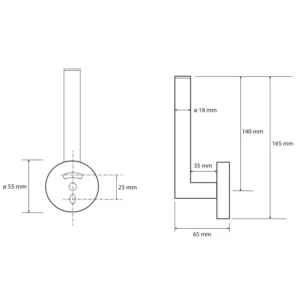 Tehnički crtež rezervnog držača rolopapira Bemeta Brilo dimenzije