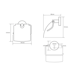 Tehnički crtež držača rolopapira sa poklopcem Bemeta Brilo dimenzije